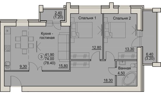 планировка квартиры 78 м2